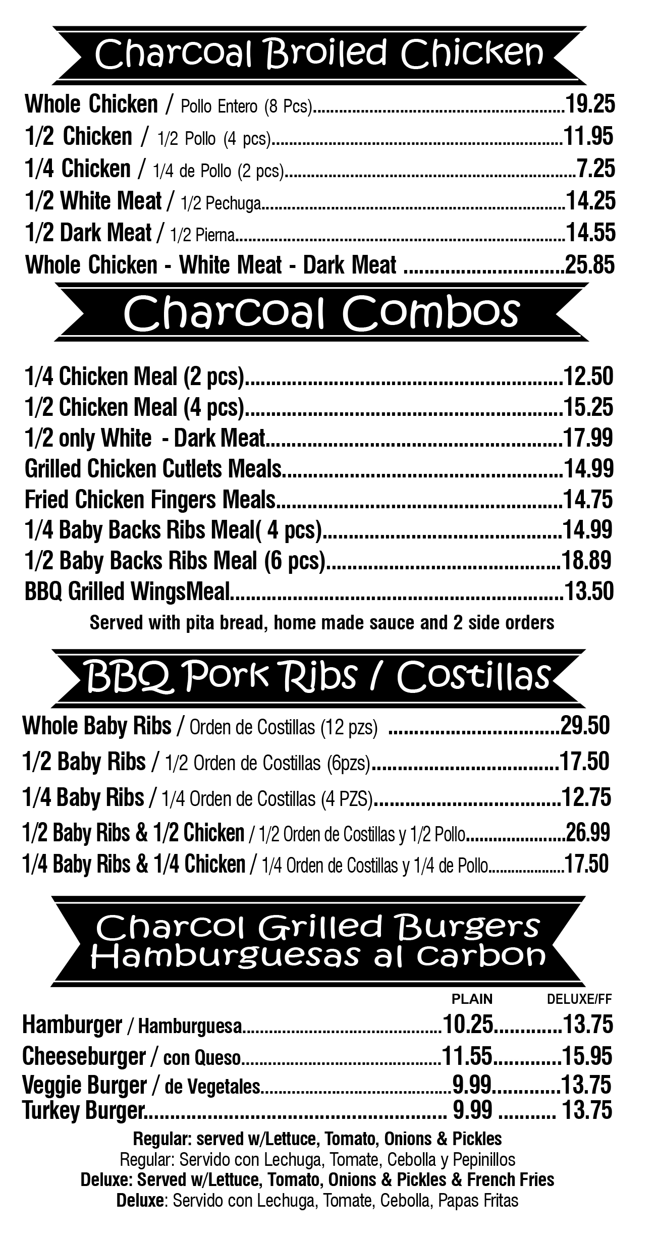 The Original American Chicken Menu